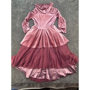 Mia Joy Girls Rose Velvet Tulle Tiered Dress Size 14 Cowl Neck Long Sleeve